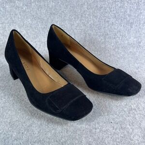 Talbots Womens Black Suede‎ Block Heel Pumps 6.5 AA Narrow Square Toe Classic